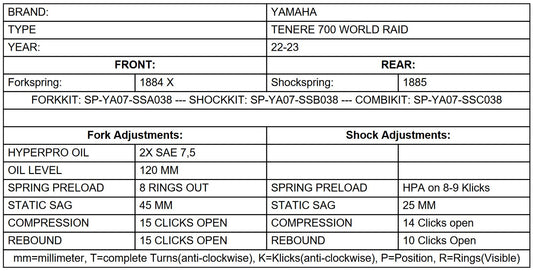 Progressive fork springs for Yamaha Ténéré 700 World Raid from 2022