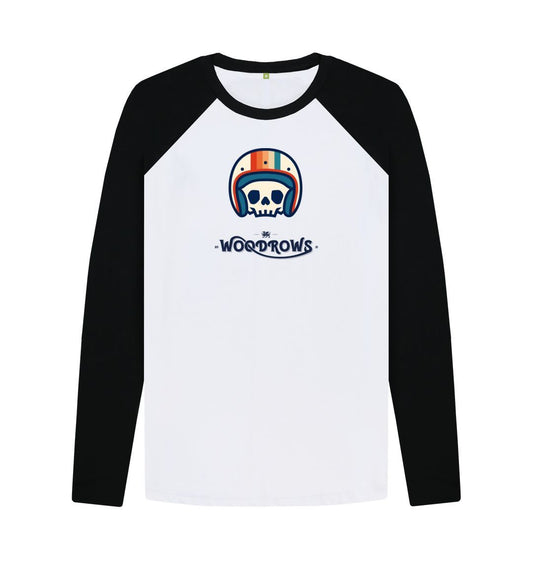 Black-White Skull Helmet Baseball T-Shirt