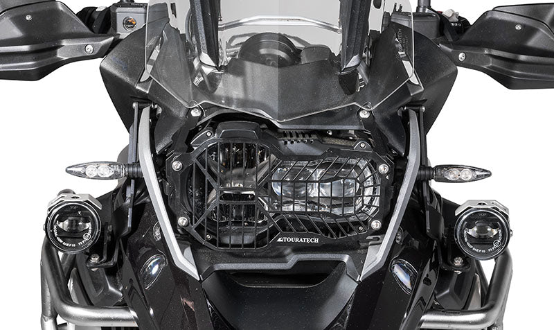 Set of LED auxiliary headlights, fog right/full beam headlight left, black aluminium for BMW R1200GS from 2013