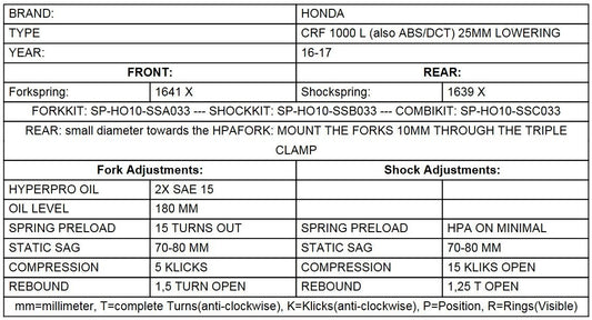 Progressive fork springs for Honda CRF1000L Africa Twin (2015-2017) -25mm lowering