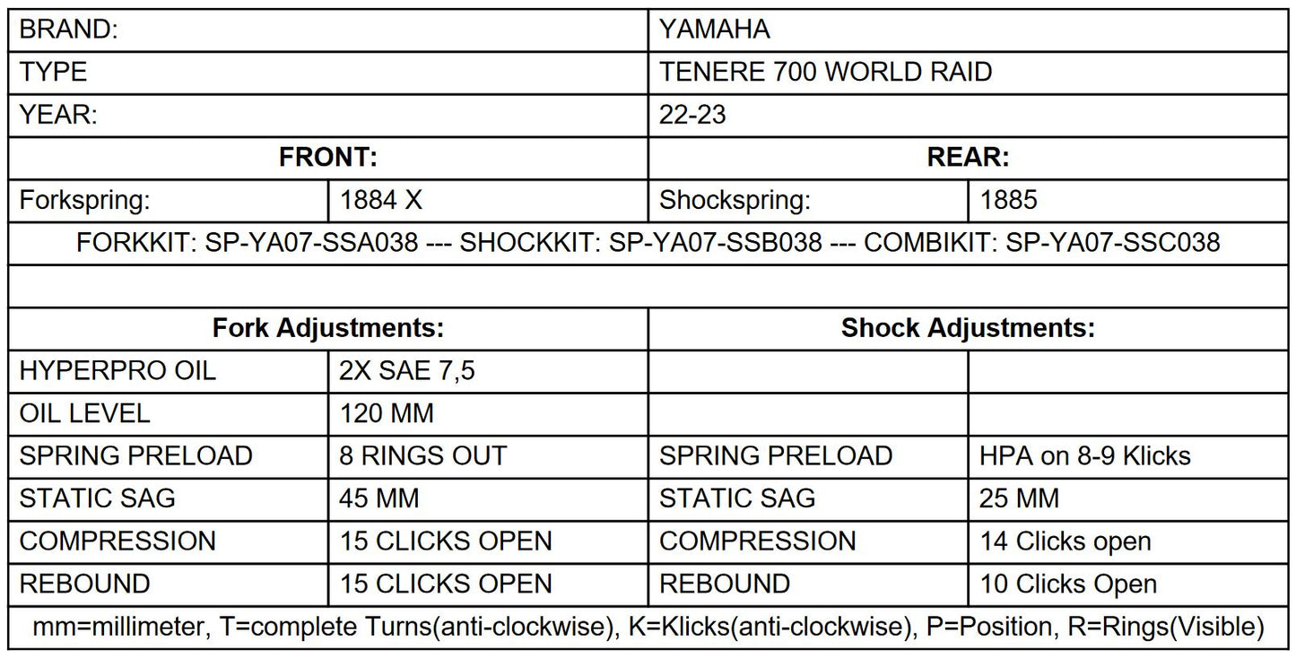 Progressive replacement springs for fork and shock absorber, for Yamaha Ténéré 700 World Raid from 2022