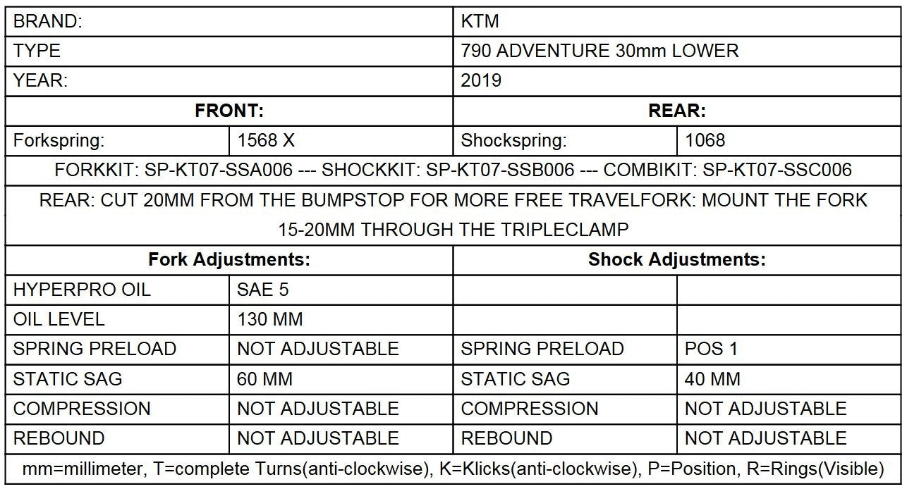 Progressive fork springs for KTM 790 Adventure from 2019 -30mm lowering