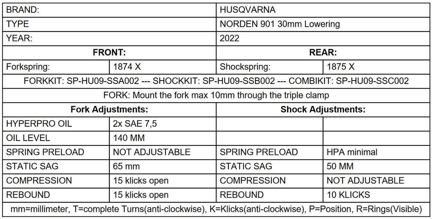 Progressive fork springs for Husqvarna Norden 901 from 2022 -30mm lowering