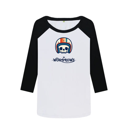 Black-White Skull Helmet Baseball Ladies T-Shirt