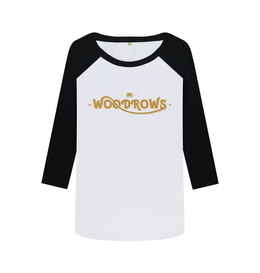 Black-White Woodrow's Ladies Baseball T-Shirt