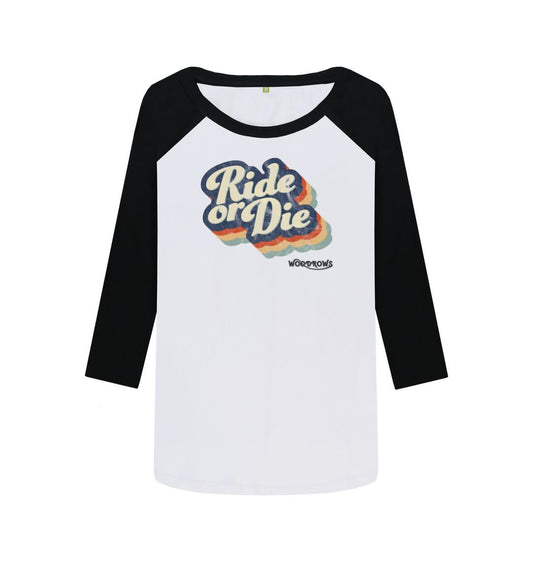 Black-White Ride or Die Ladies Baseball T-Shirt